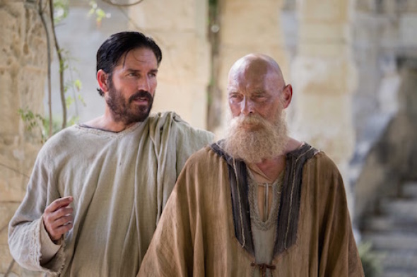 Jim Caviezel and James Faulkner in "Paul, Apostle of Christ"