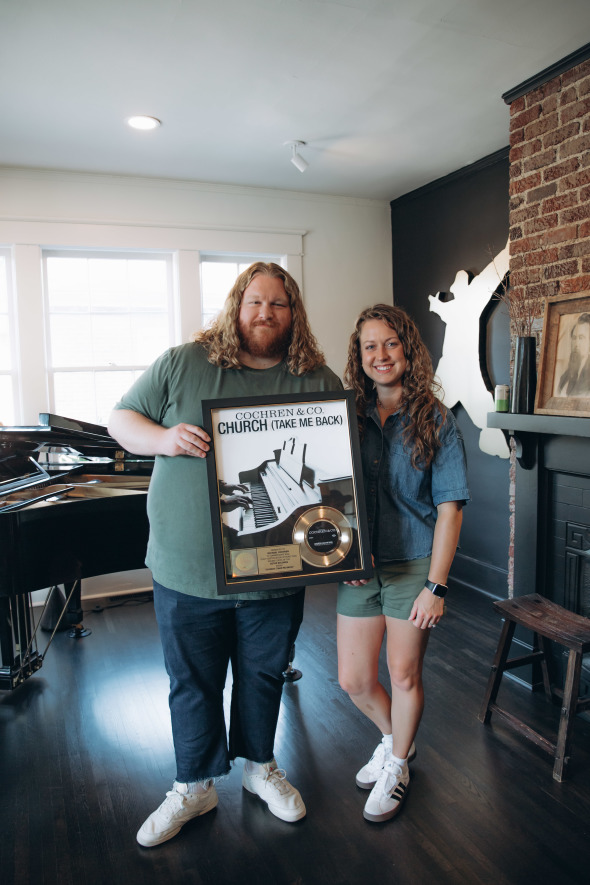 Cochren & Co. awarded their first RIAA Gold Certification for "Church (Take Me Back)” (Left: Michael Cochren, right Leah Cochren) 